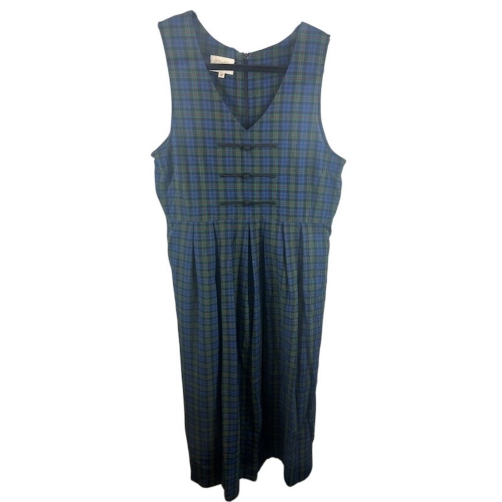 Susan Bristol‎ Plaid Tartan Midi Dress Sleeveless Blue Green Size 12 Vintage